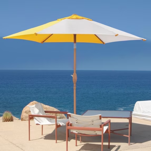 Ainfox 7.5ft Beach Round Market Patio Umbrella (Yellow/White/No Tilt) Deal