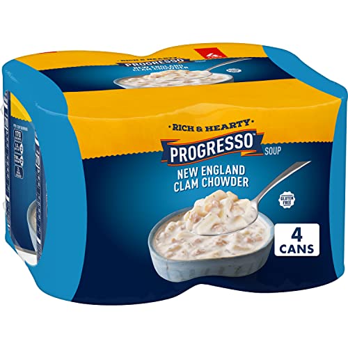 Progresso Rich & Hearty New England Clam Chowder Canned Soup, 18.5 oz, 4 pk