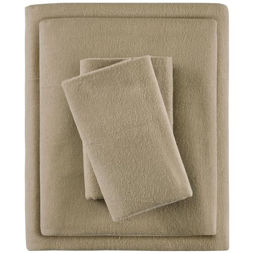 True North by Sleep Philosophy 4-Piece 100% Cotton Flannel Sheet Set (Full, Tan Solid)