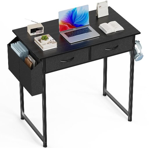 edx Small Desk with Fabric Drawers & Storage Bag Iron Hook, 32"