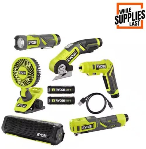 RYOBI USB Lithium-Ion Cordless 6-Tool Combo Kit with (2) 2Ah Batteries