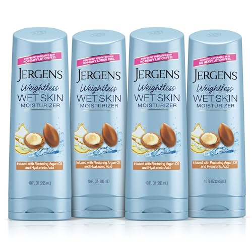 Jergens In-Shower Lotion for Dry Skin w/ Argan Oil & Hyaluronic Acid 4-Pack 10-Oz Deal