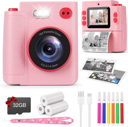 Yexmas Kids Instant Print Camera 1080P HD Video with 32GB Card