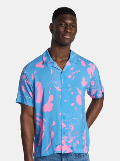 Disney Men's and Big Men's Mickey Mouse Graphic Button-Up Shirt, Sizes S-3XL (No M or L) Deal