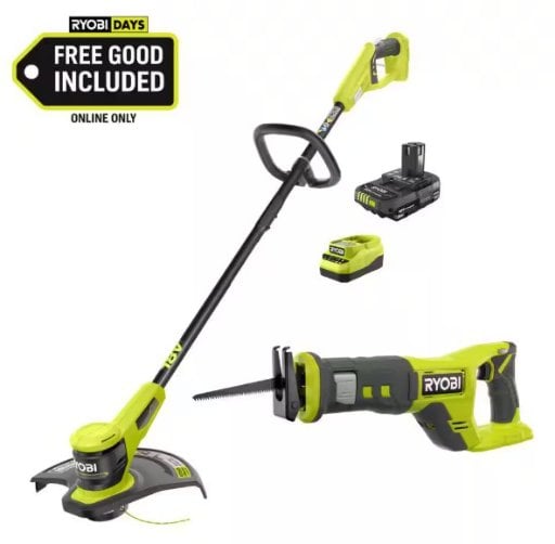 RYOBI ONE+ 18V 13 in. Cordless Battery String Trimmer with 2.0 Ah Battery and FREE Cordless Reciprocating Saw Deal