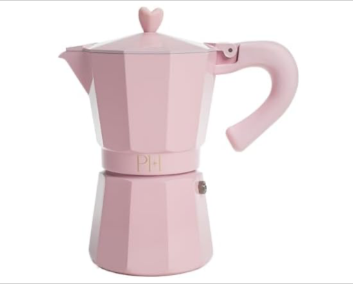 Paris Hilton Stovetop Espresso and Coffee Maker with Iconic Heart Knob, Pink