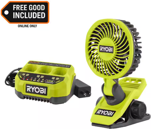 RYOBI USB Lithium 3-Port Charger w/ Cordless Clamp Fan