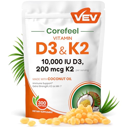VEV Vitamin D3 10,000 IU & K2 200mcg Softgels, 300-Count Deal