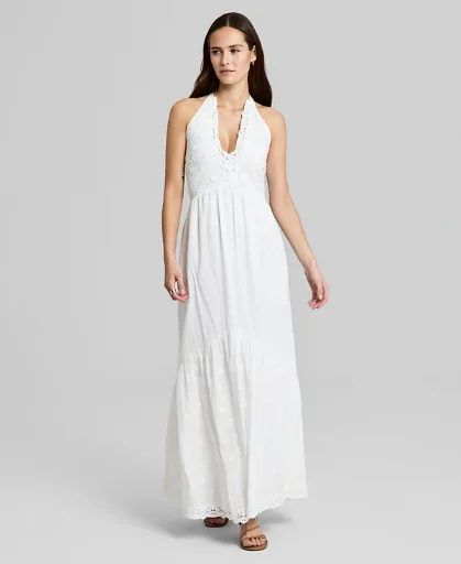 Macy's Women's Cotton Crochet-Trim Maxi Dress Deal