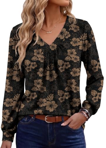 OFEEFAN Ruched V Neck Long Sleeve Shirts Deal
