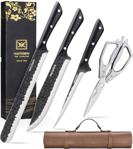 Naitesen 4-Piece BBQ Brisket Knife Set With Roll Bag