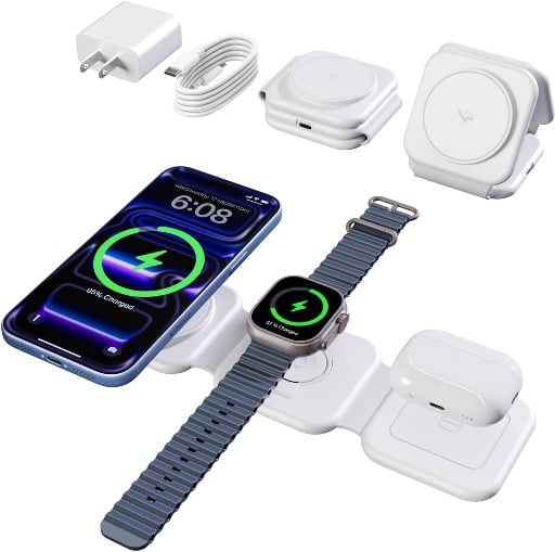 15W Magnetic Travel Charging Station 3-in-1 Foldable MagSafe Charger