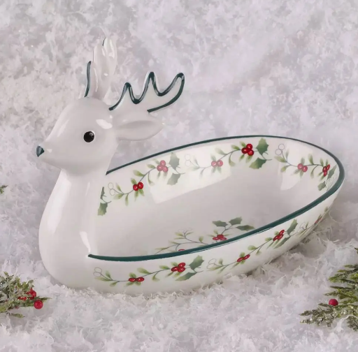 Pfaltzgraff Winterberry 8.5" Reindeer Candy Dish Deal