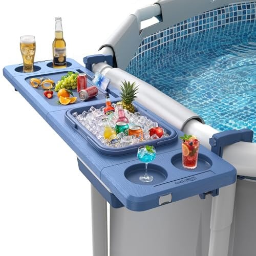 Poolside Bar with Ice Bucket and Adjustable Support Bracket