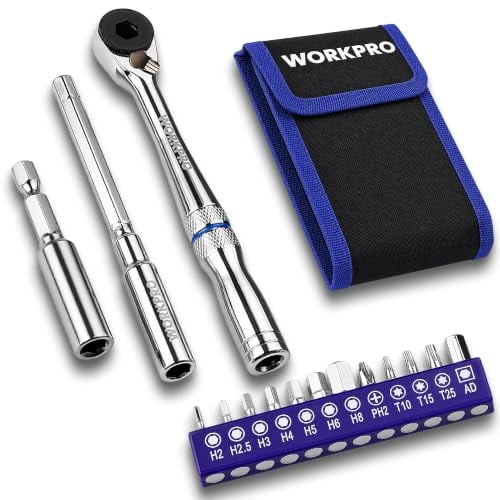 WORKPRO 1/4'' Mini Ratchet Wrench with T-Handle Extension & Magnetic Bit Holder Deal