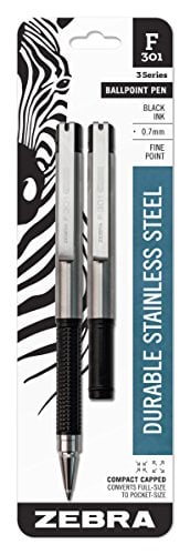 Zebra Pen F-301 Compact Retractable Ballpoint Pen 2-Pack (Black, 0.7mm)