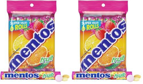 Mentos Fruit Chewy Mint Candy Roll, Mixed Fruit Flavors, 12-Pack