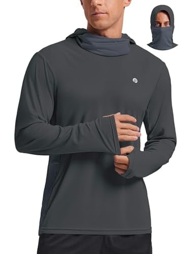 PINSPARK UPF 50+ Sun Protection Hoodie Men with Mask Quick Dry Long Sleeve Fishing Hiking Shirts UV Rash Guard Lightweight Deal