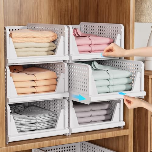 SNSLXH Stackable Multifunctional & Foldable Closet Storage Basket 5-Pack