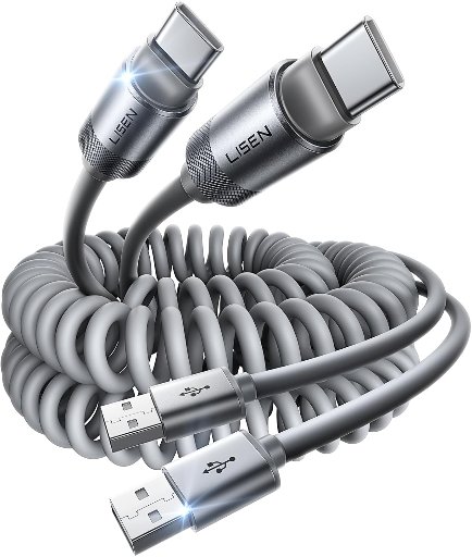 2-Pack 4' LISEN USB A to USB C 3.1A Coiled Carplay Cables