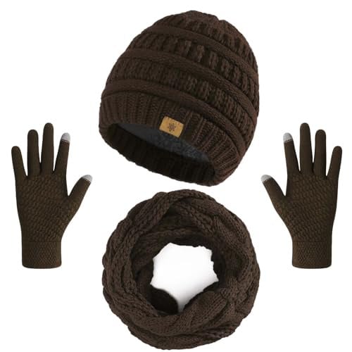 Winter Beanie Hat Scarf Gloves Set