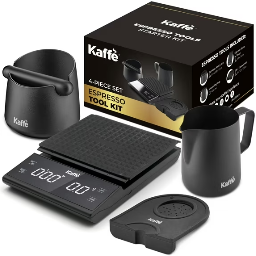 Kaffe Espresso 4 in 1 Bundle w/ Knock Box, Digital Scale, Tamper Mat & Milk Pitcher