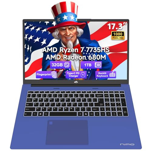 NIMO 17.3" FHD Laptop: Ryzen 7 7735HS, 32GB DDR5, 1TB SSD, Radeon 680M GPU