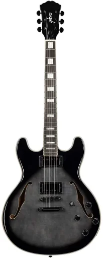 Indio by Monoprice Boardwalk Flamed Maple Semi Hollow Body Electric Guitar with Gig Bag (Gray) Deal