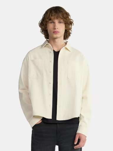 No Boundaries Men's Twill Long Sleeve Shirt, 2XL-5XL, White Sand