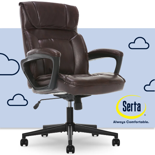 Serta Hannah Executive Faux Leather Office Chair w/ Headrest Pillow & Lumbar Support (Biscuit)