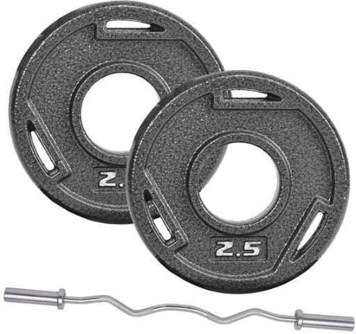 FlexWave 4FT Olympic (2") EZ Curl Barbell + 2 x 2.5lb Cast Iron Plates Deal