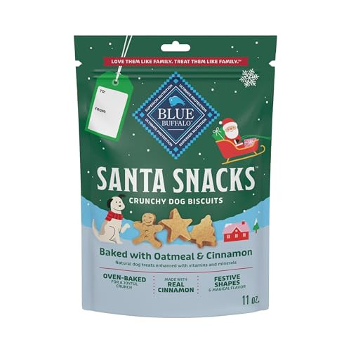 Blue Buffalo Santa Snacks Crunchy Dog Biscuits, Oatmeal & Cinnamon, 2 x 11-oz Bags