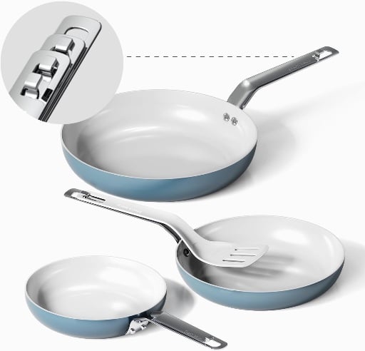 Ceramic Frying Pan Set 8/9.5/11 Inch with Spatula