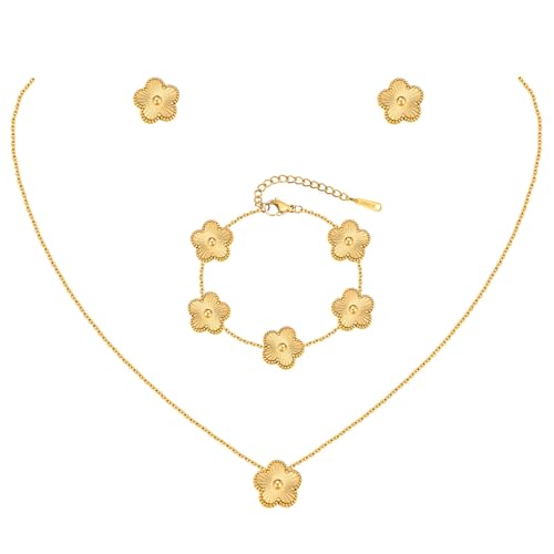 18K Gold Plated Flower Necklaces Bracelets Earring Sets