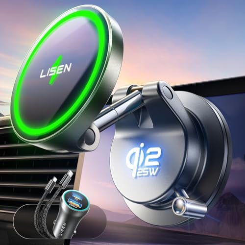 LISEN Qi2.2 25W MagSafe Vacuum Car Mount Charger