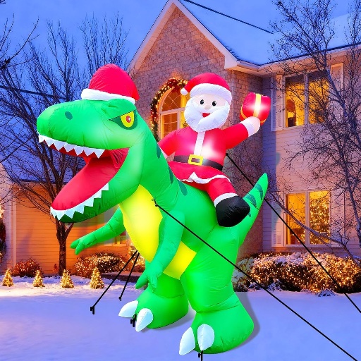 8.5 FT Santa on Tyrannosaurus Rex Christmas Inflatable with 6 LED Lights
