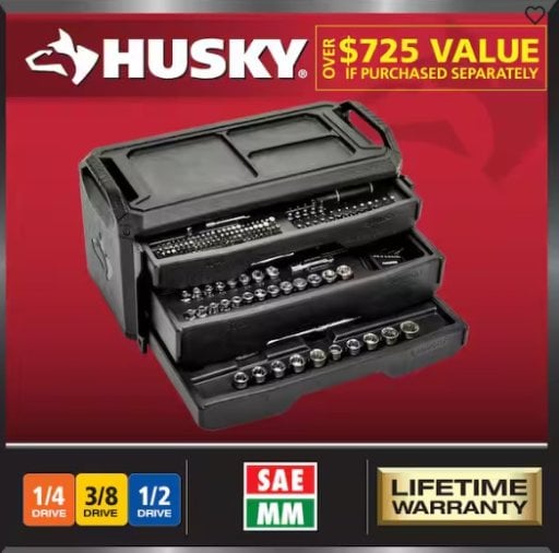 Husky 280-Piece SAE/Metric Mechanics Tool Set with Tool Box