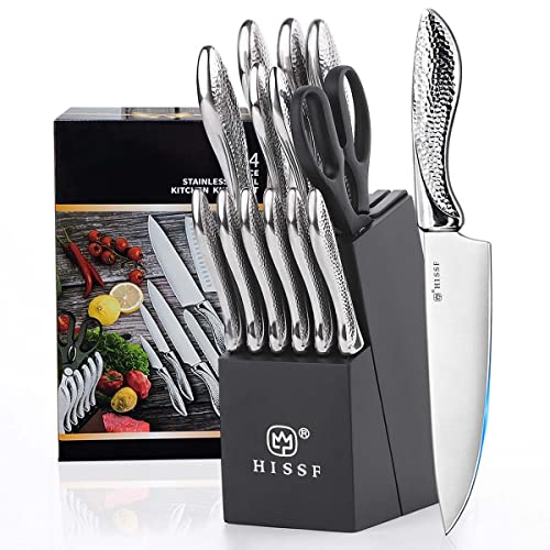 HISSF 14-Pc Kitchen Knife Set w/ Self-Sharpening Block
