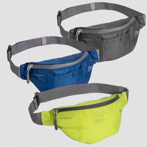Travelon Top Zip Lightweight Waist Packs 3-Pack