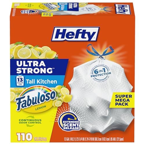 Hefty Ultra Strong 13 Gallon Trash Bags, Fabuloso Lemon Scent, 110 Bags Deal