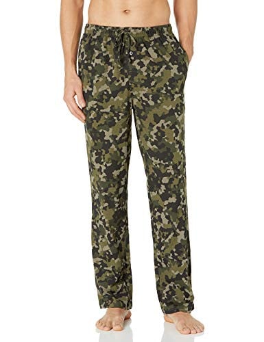 Amazon Essentials Men's Relaxed-Fit Lightweight Cotton Knit Lounge Pajama Pants, Olive Geo Camo, Small Deal