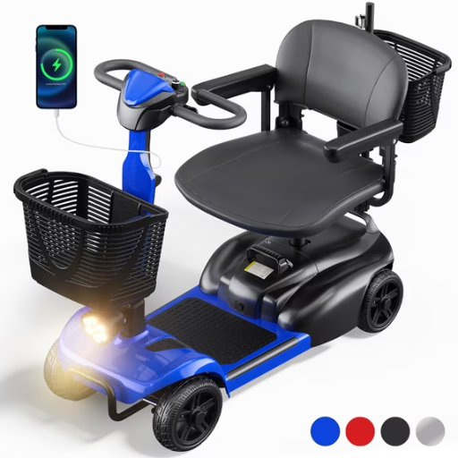 SACVON 4 Wheels Electric Folding Mobility Scooter with Cane Holder, Blue