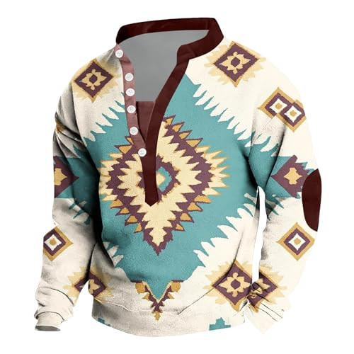 Button Western Aztec Cowboy Long Sleeve Pullover