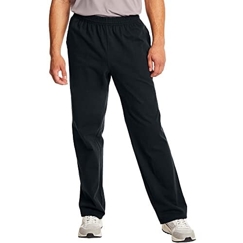 Hanes Essentials Men’s Cotton Jersey Open Leg Sweatpants w/ Pockets (Black, Sizes S-3XL)