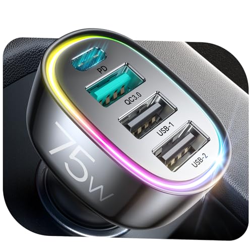 FLYLEAD 75W 4-Port Car Charger w/ USB-C PD 60W & QC 3.0 Deal