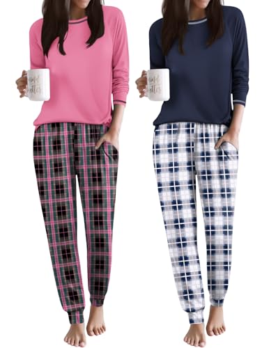 Ekouaer 2 Pack Womens Pajama Sets Soft Jogger Pjs Long Sleeve Lounge Sets Deal