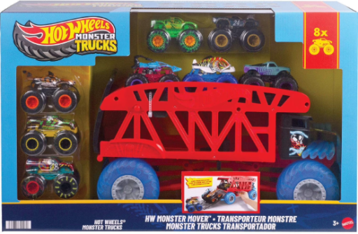 Hot Wheels Monster Trucks Monster Mover Hauler & 8 Trucks Bundle