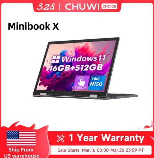 CHUWI Minibook X 2-in-1 10.51-inch Touch FHD 1200P Intel N150 16GB DDR5 512GB SSD Laptop