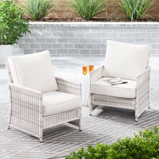 Better Homes & Gardens Paige Outdoor Wicker Stationary Lounge Chairs, Set of 2, White Deal