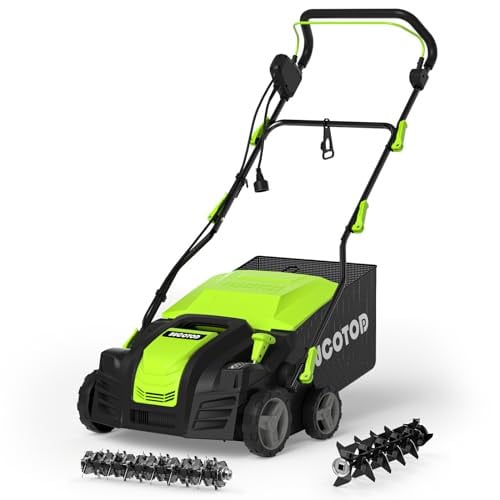 2-in-1 Dethatcher & 16-Inch Scarifier Electric Corded, 15 Amp Copper Motor, 14.5 gal Thatch Bag